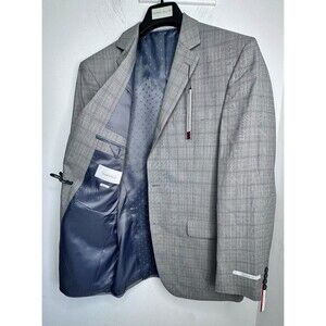 Perry Ellis 40L Gray Sport Coat Blazer Jacket Plaid Thinker NWT $260 Viscose Pol